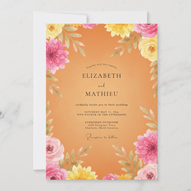 Invitation Mariage Fleur Pêchée Peinte à la Main (Devant)
