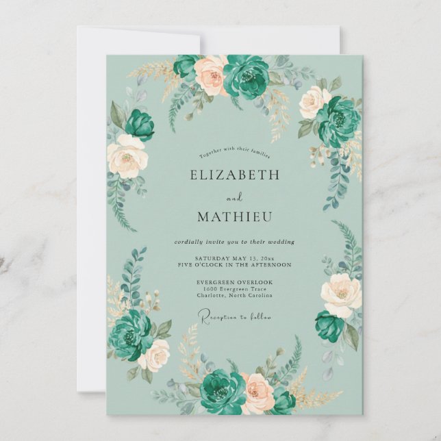 Invitation Mariage Fleur Peinte en Écume de Mer (Devant)