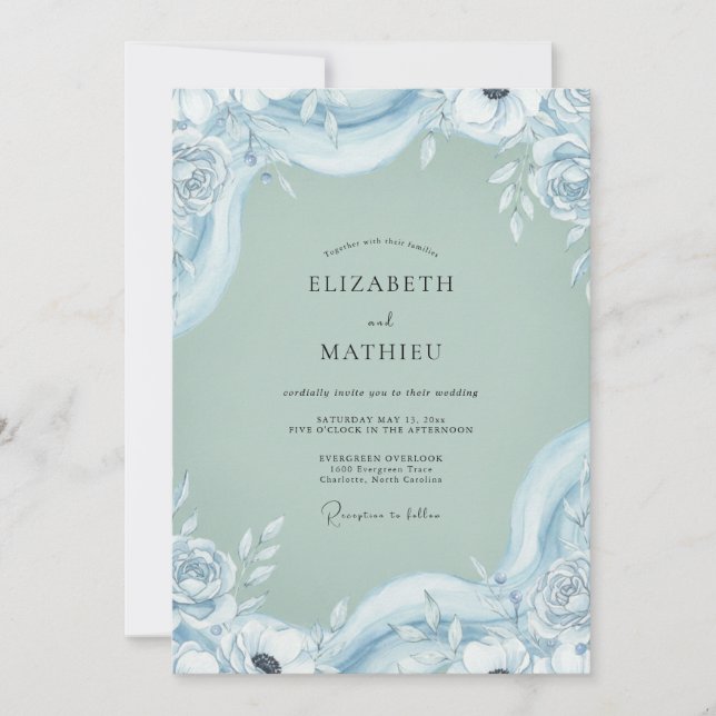 Invitation Mariage Fleur Poudre de Mer (Devant)