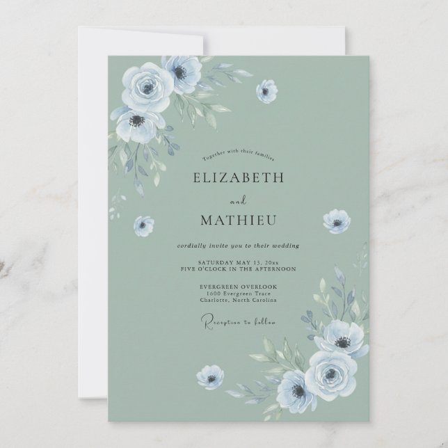 Invitation Mariage Fleur Poussiéreuse de Céladon (Devant)