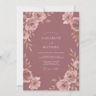 Invitation Mariage Fleur Poussiéreuse Rose