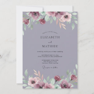 Invitation Mariage Fleur Poussiéreuse Violet Ancien