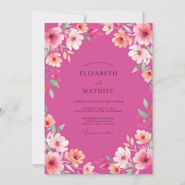 Invitation Mariage Fleur Radieuse Fuchsia (Devant)