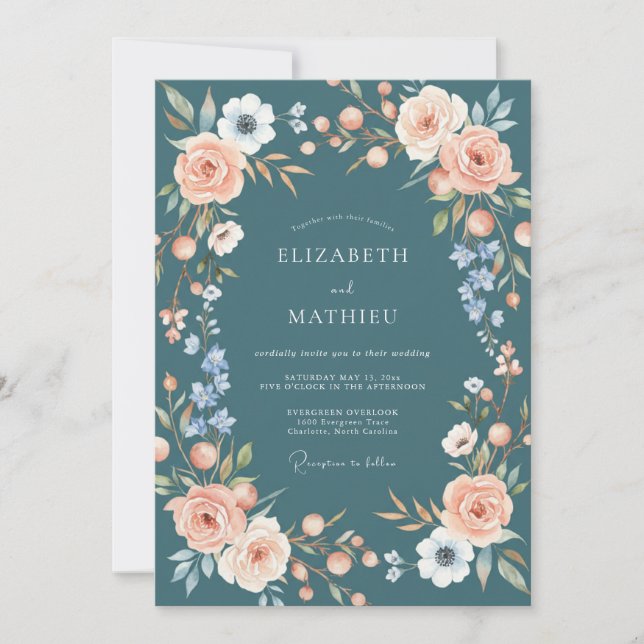 Invitation Mariage Fleur Romance de Pêche Sérène (Devant)