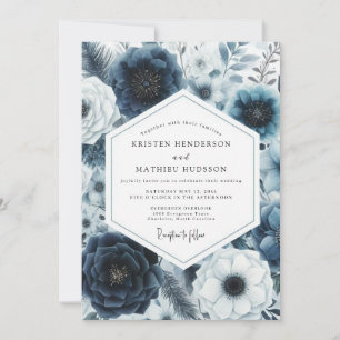 Invitation Mariage Fleur Romance Navy Profond
