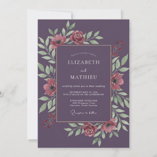 Invitation Mariage Fleur Romance Opulente prune