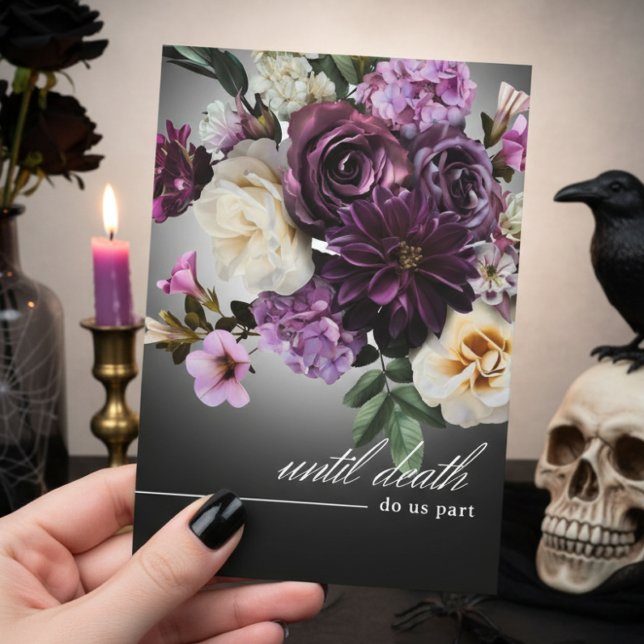 Invitation Mariage Fleur Romance Pourpre Minuit Sombre (Créateur téléchargé)