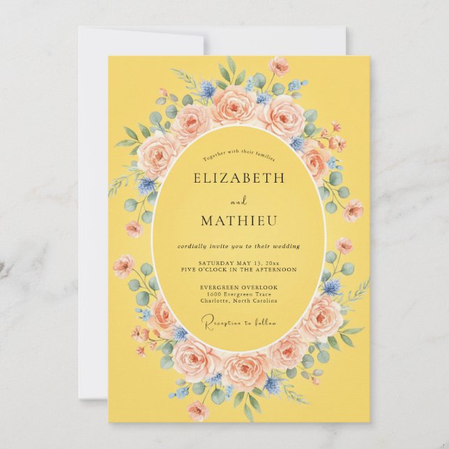 Invitation Mariage Fleur Romantique Jaune (Devant)