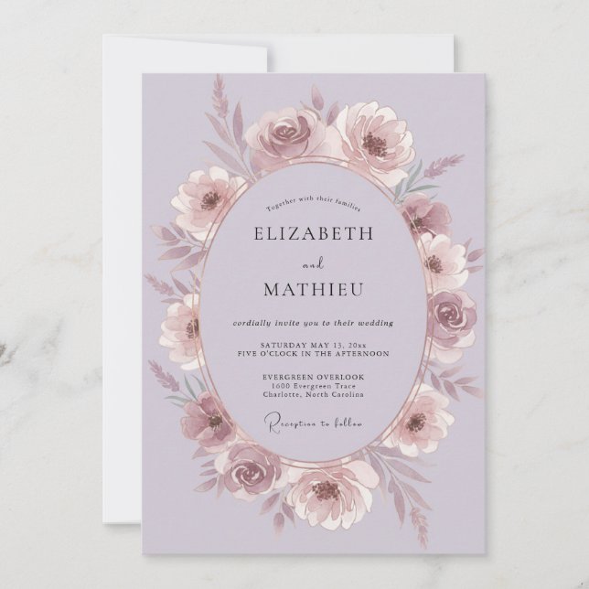 Invitation Mariage Fleur Romantique Mauve (Devant)
