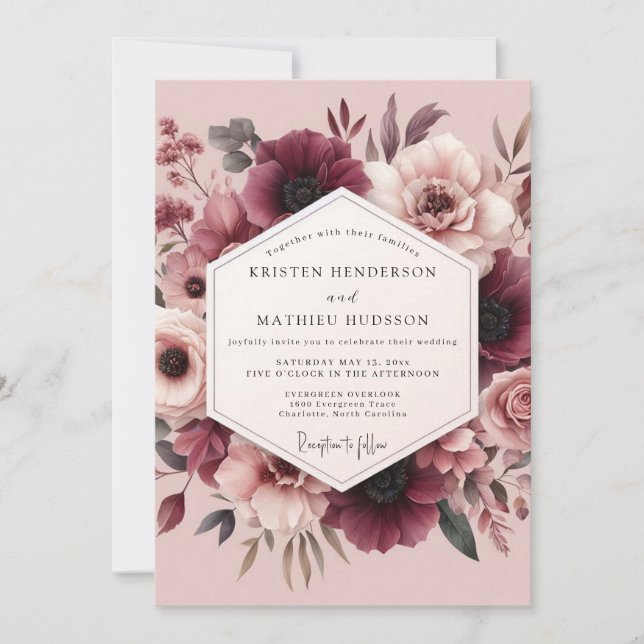 Invitation Mariage Fleur Romantique Mauve & Marron (Devant)