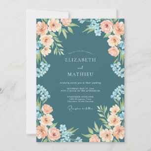 Invitation Mariage Fleur Romantique Sarcelle