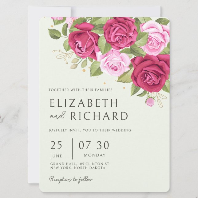 Invitation Mariage Fleur Rose Aquarelle Pastel (Devant)
