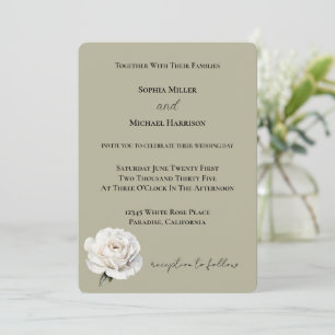 Invitation Mariage Fleur Rose Blanche Verte