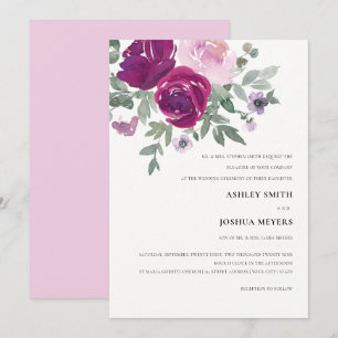 Invitation Mariage Fleur Rose Magenta Blanc Perle Douce