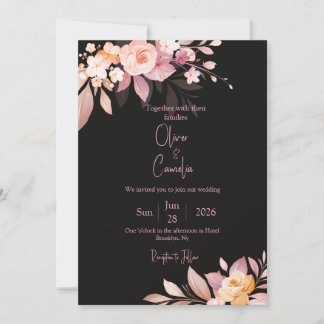 Invitation Mariage Fleur Rose Noir et Blush