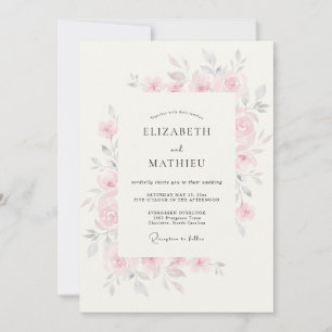 Invitation Mariage Fleur Rose Pâle Aérienne
