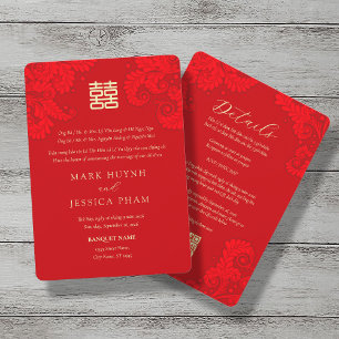 Invitation Mariage Fleur Rouge Bilingue Vietnamien Anglais