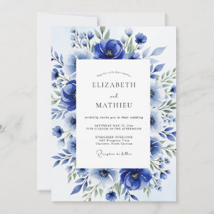 Invitation Mariage Fleur Royale Bleu Aquarelle
