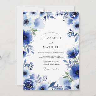 Invitation Mariage Fleur Royale Bleue Pinceau