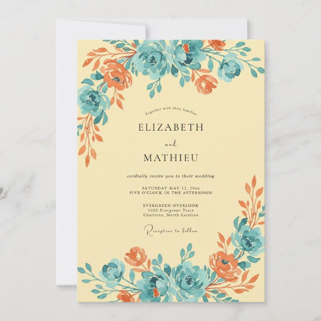 Invitation Mariage Fleur Rust Aqua (Devant)