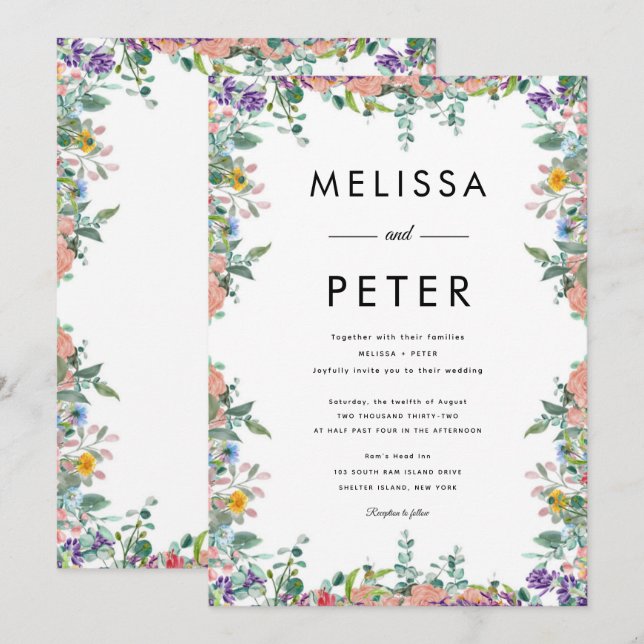 Invitation Mariage fleur sauvage (Devant / Derrière)