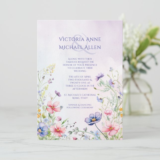 Invitation Mariage fleur sauvage (Debout devant)