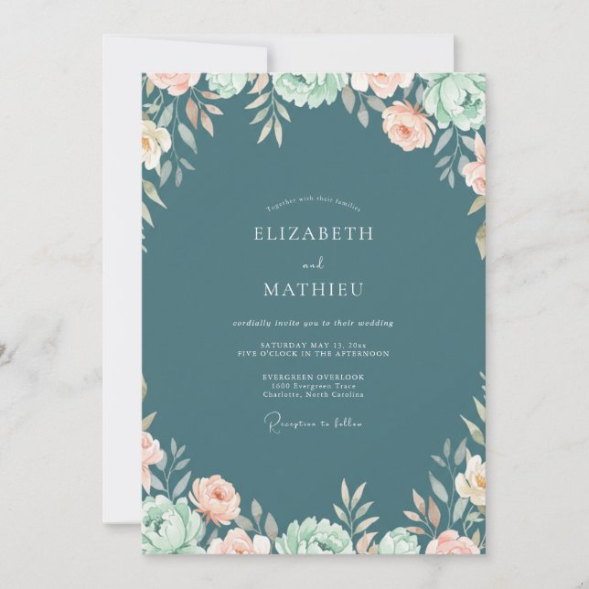 Invitation Mariage Fleur Sauvage Abricot Ardoise (Devant)