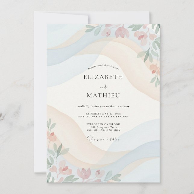 Invitation Mariage Fleur Sauvage Abricot Crème (Devant)