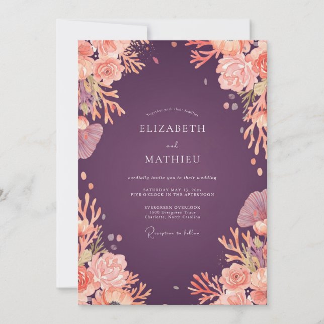 Invitation Mariage Fleur Sauvage Abricot Prune (Devant)