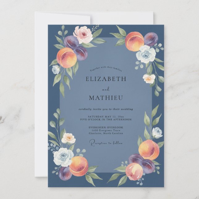 Invitation Mariage Fleur Sauvage Acier Prune (Devant)