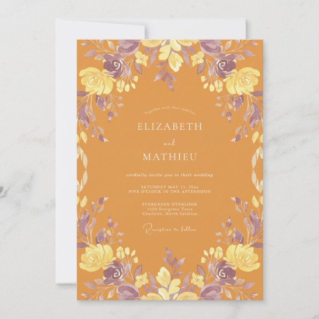 Invitation Mariage Fleur Sauvage Ambre Lilas (Devant)