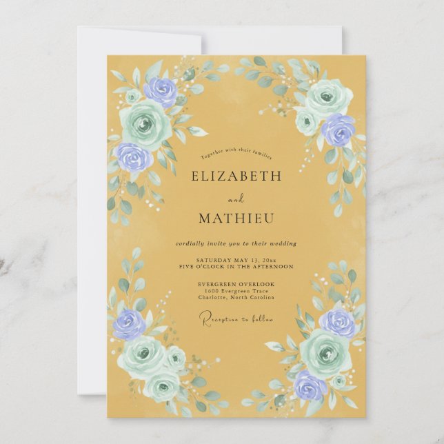 Invitation Mariage Fleur Sauvage Ambre Pervenche (Devant)