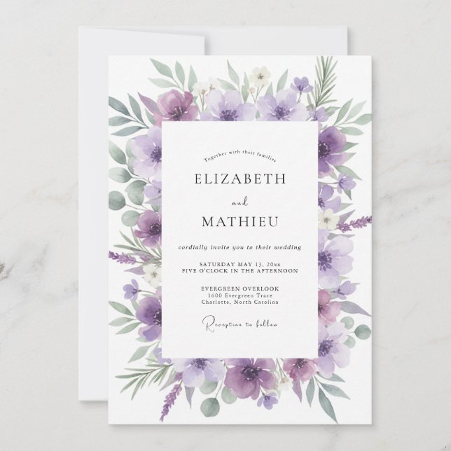 Invitation Mariage Fleur Sauvage Améthyste (Devant)