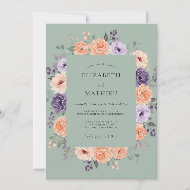 Invitation Mariage Fleur Sauvage Améthyste Abricot (Devant)