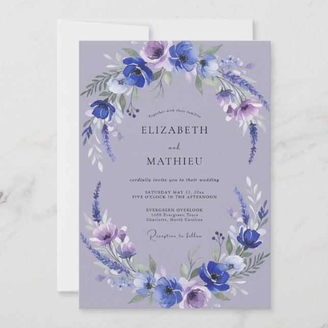 Invitation Mariage Fleur Sauvage Améthyste Lilas (Devant)