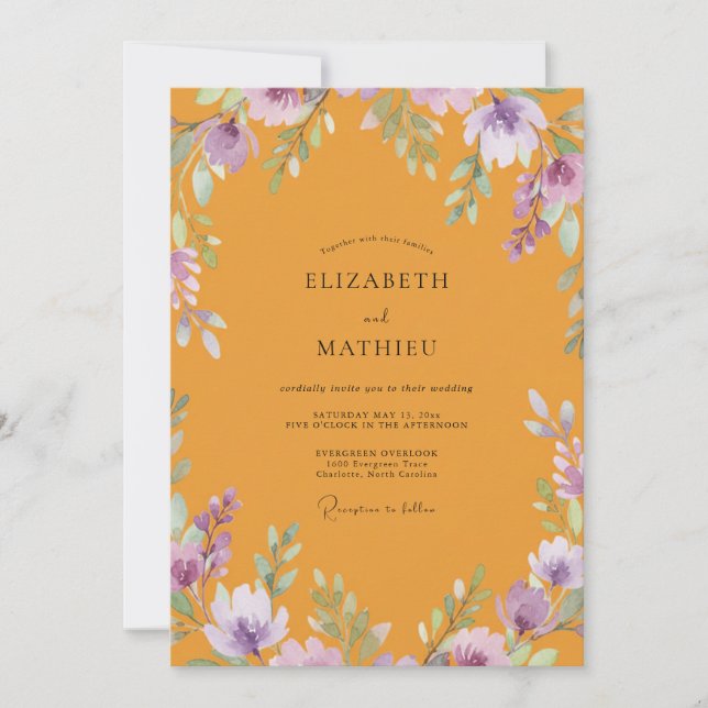 Invitation Mariage Fleur Sauvage Améthyste Moutarde (Devant)