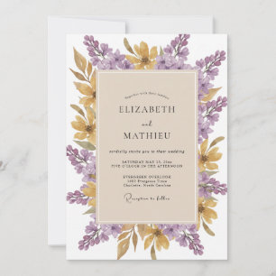 Invitation Mariage Fleur Sauvage Améthyste Or