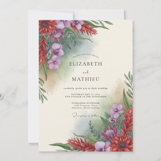 Invitation Mariage Fleur Sauvage Améthyste Rouille (Devant)