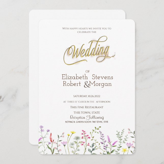 Invitation Mariage Fleur sauvage aquarelle (Devant / Derrière)