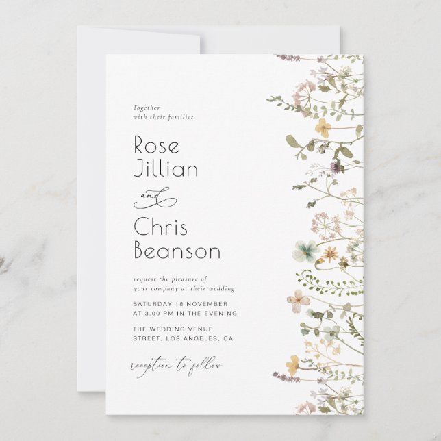 Invitation Mariage Fleur sauvage aquarelle (Devant)