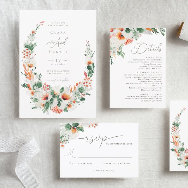Invitation Mariage fleur sauvage aquarelle (Créateur téléchargé)