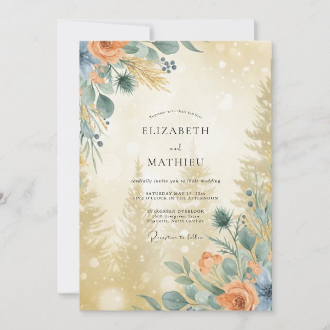 Invitation Mariage Fleur Sauvage Ardoise en Terre Cuite (Devant)