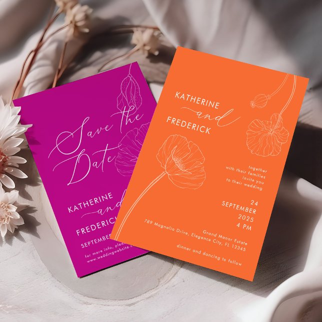 Invitation Mariage Fleur sauvage audacieux Orange (Créateur téléchargé)