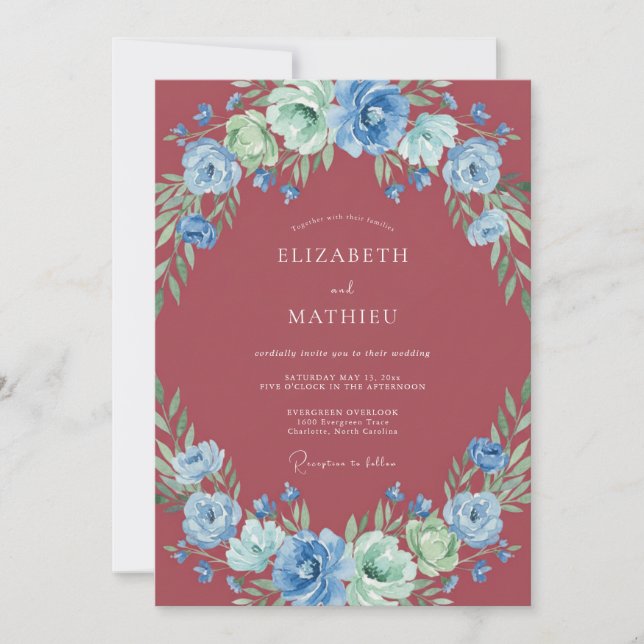 Invitation Mariage Fleur Sauvage Azur Bourgogne (Devant)