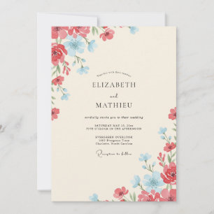 Invitation Mariage Fleur Sauvage Azur Cramoisi
