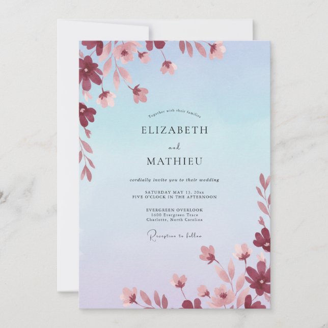 Invitation Mariage Fleur Sauvage Azur Mauve (Devant)
