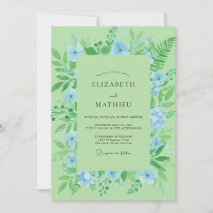 Invitation Mariage Fleur Sauvage Azur Menthe Moderne