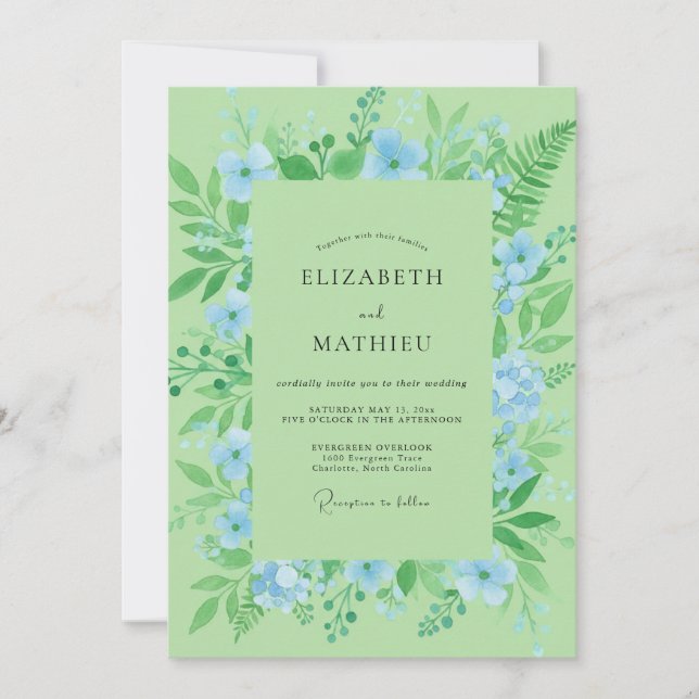 Invitation Mariage Fleur Sauvage Azur Menthe Moderne (Devant)