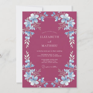 Invitation Mariage Fleur Sauvage Azur Merlot