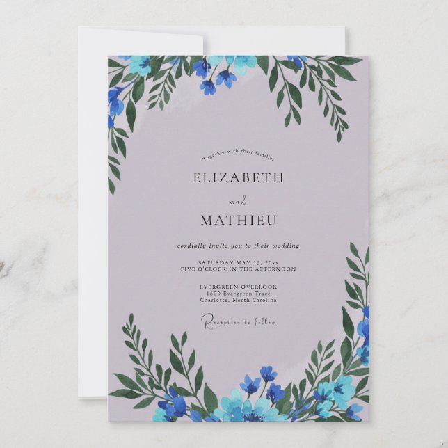 Invitation Mariage Fleur Sauvage Azur Pervenche (Devant)